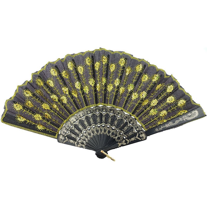 INNOLIFE Elegant Colorful Embroidered Flower Peacock Pattern Sequin Fabric Folding Handheld Hand Fan Hand-crafted (Full Set - 20pcs Mixed Colors) and 16 carrying pouches - Image 3